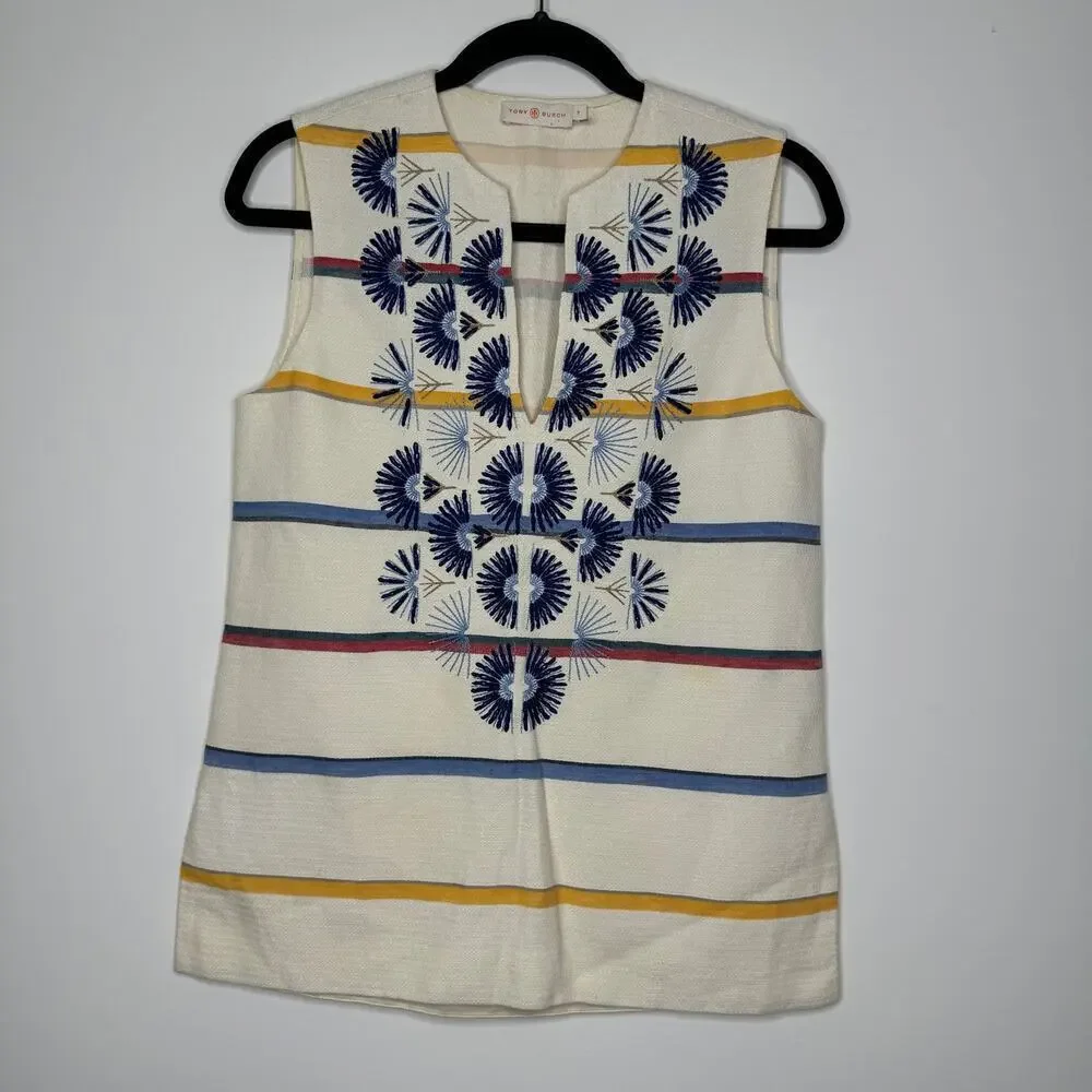 Tory Burch Striped Avery Sleeveless Top 0